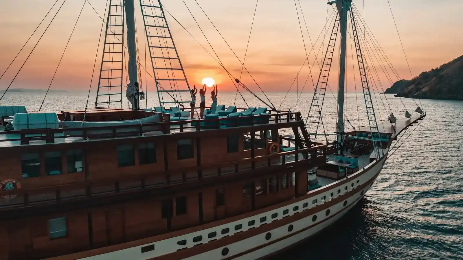 The upper deck of a chartered vessel at anchor