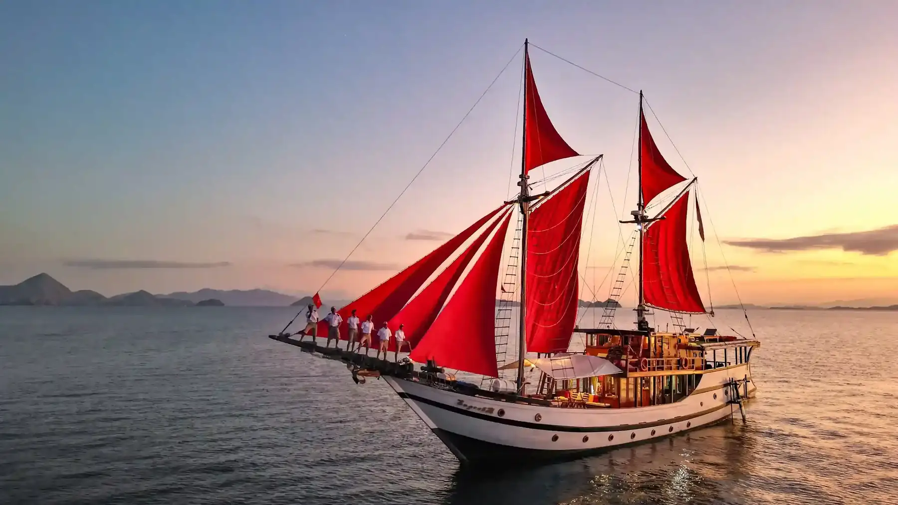 A charter vessel at anchor off the Indonesian coast